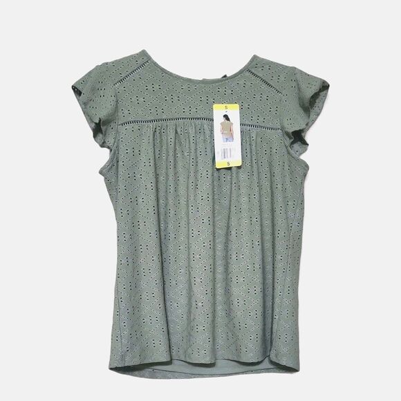 Adrianna Papell Tops - Adrianna Papell Women's Ruffle Sleeve Eyelet Knit Blouse Top S New- Sage Green